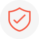 A shield icon with a checkmark, featuring a red outline on a white background, symbolising compliance.