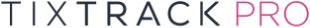 TixTrack Pro logo featuring bold black text with 'PRO' in pink, set against a transparent background.