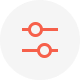 Graphic featuring two circular sliders on a white background, with red accents, representing control settings.